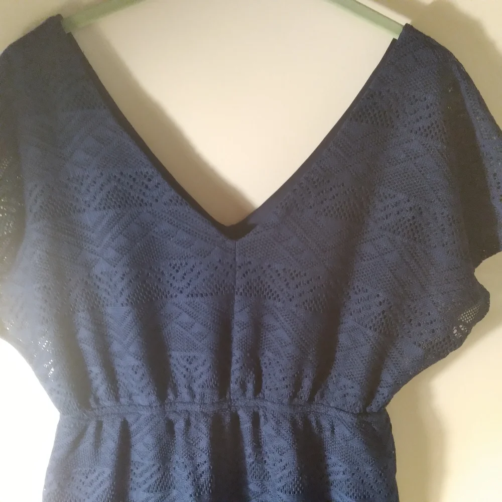RWish Blue Mini Dress Poolside Cover Up FDolman Sleeve V-Neck‎ Womens Medium